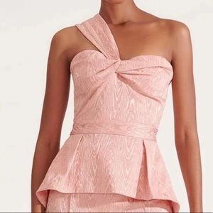 NWT Veronica Beard Sufiana Moire Peplum Top Blush Pink One Shoulder